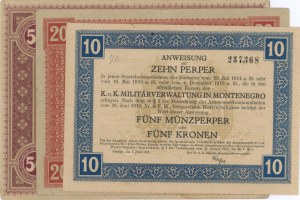 MONTENEGRO 1915 lot of 3 tickets: 10 Perpera pick#m151 +...