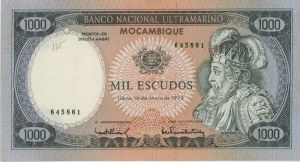 MOZAMBIQUE 1000 Escudos 1972 pick#112a number in pencil...