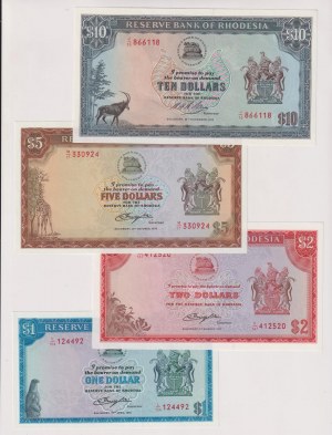 Rhodesia - set of 4 banknotes of 1,2,5 and 10 Dollars of 19...