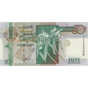 SEYCHELLES 50 Rupees 1998 pick#38a numero a matita...