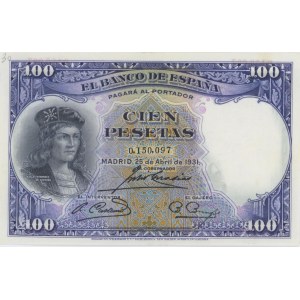 SPAGNA 100 Pesetas 1931 picK#83 numero a matita...