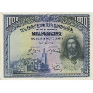 SPAGNA 1000 Pesetas 1928 picK#78 numero a matita...