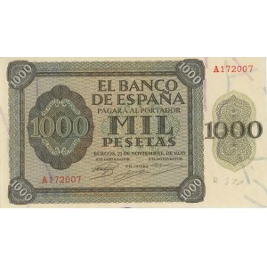 SPAGNA 1000 Pesetas 1936 pick#103a numero a matita...