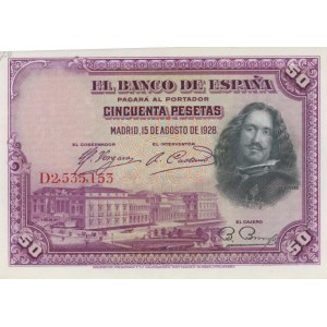 ESPAGNE 50 Pesetas 1928 pick#75c numéro au crayon...