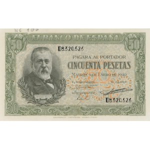 ESPAGNE 50 Pesetas 1940 pick#117 numéros au crayon...