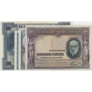 SPAGNA lotto di 4 biglietti: 100 Pesetas 1925 pick#69c + 25 ...