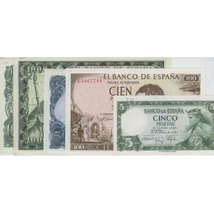 SPAGNA lotto di 5 banconote: 5 Pesetas 1954 pick#146 + 100 P...