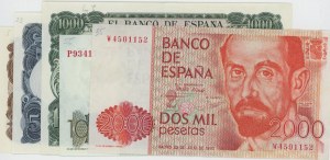 SPAIN lot of 5 tickets: 100 Pesetas 1970 pick#152 + 500...