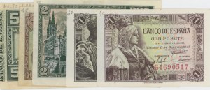 Španělsko lot of 5 tickets: 5 Pesetas 1937 BilBao pick#s561...