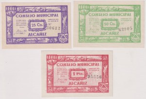 SPAIN - Civil War, Alcaniz - series 3 banknotes of 25Cts...