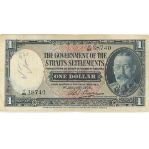 STRAITS SETTLEMENTS 1$ 1935 pick#16b écrit dans l'ovale...