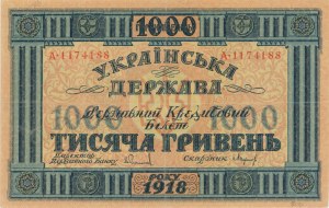 UKRAJINA 1000 Hryven 1918 pick#24 číslo tužkou...