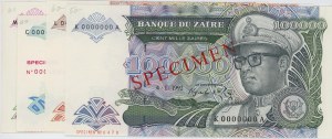 ZAIRE 1992 Specimen lot of 4 banknotes from 100000 to 1000000...