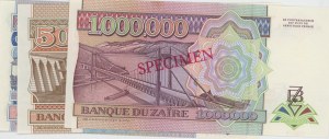 ZAIRE 1992 Specimen lot of 4 banknotes from 100000 to 1000000...