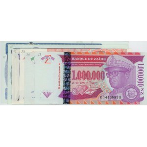 ZAIRE série 7 bankovek od 5 Zaires do 1000000 Nouveaux Za...