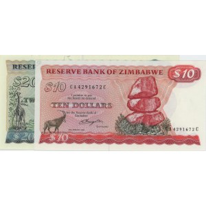 ZIMBABWE lot de 2 billets : $10 1980 pick#3a + $20 1983 p...