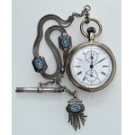 Steel pocket watch with white enamel dial and...