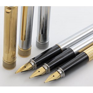 AURORA -Lot de 3 stylos plume - Corps en métal argenté...