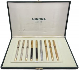 AURORA -Box with 9 Ballpoint Pens- 925 sterling silver bodies (l...