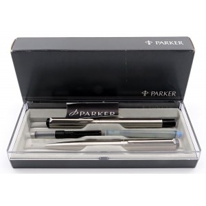 PARKER -Lot de 2 Stylos- Stylo Plume et Stylo Bille. Corps en argent.