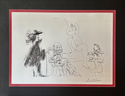 Pablo Picasso (1881-1973) - Quatre portefaix aportant a un gentilhomme une jeune femme sur une litiere.