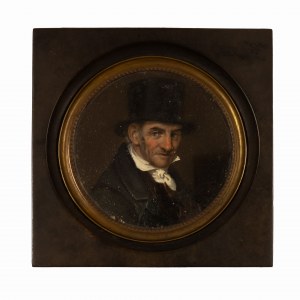 Peintre du premier quart du XIXe siècle, miniature peinte représentant un homme âgé avec un tuba