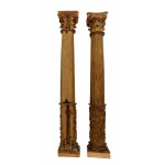 Coppia di grandi colonne in legno dorato e laccato. Centro Italia, fine del XVI inizi del XVII secolo