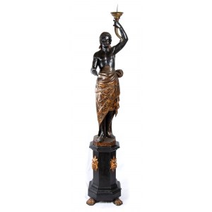 Grande scultura in stile veneziano raffigurante moro in legno policromo e dorato della fine del XIX secolo