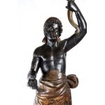 Grande scultura in stile veneziano raffigurante moro in legno policromo e dorato della fine del XIX secolo