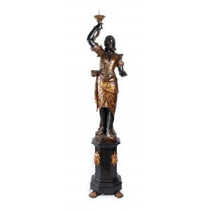 Grande scultura in stile veneziano raffigurante moro in legno policromo e dorato della fine del XIX secolo