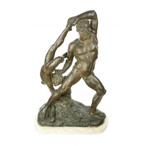 Sculpture en bronze représentant Hercule et Lica sur une base en marbre