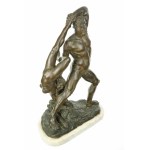 Sculpture en bronze représentant Hercule et Lica sur une base en marbre