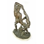 Sculpture en bronze représentant Hercule et Lica sur une base en marbre