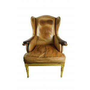 Poltrona Bergere-chaise longue in pelle con decori su seduta e schienale