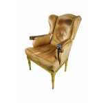 Poltrona Bergere-chaise longue in pelle con decori su seduta e schienale