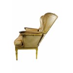 Poltrona Bergere-chaise longue in pelle con decori su seduta e schienale