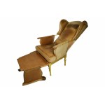 Poltrona Bergere-chaise longue in pelle con decori su seduta e schienale