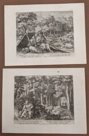 Wiele z 14 rycin anchorites i frontispis grawerowane przez Raphael Sadeler z rysunków Martina de Vos
