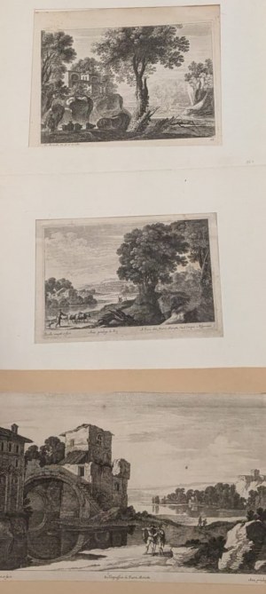 Gabriel Perelle (Vernon, 1604 - Paryż, 1677), Zestaw trzech rycin przedstawiających krajobrazy z wędrowcami