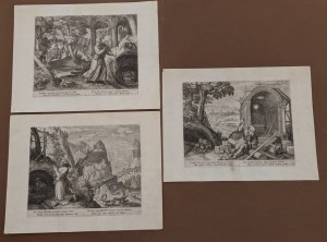 Lotto di 3 incisioni di anacoreti di Raphael Sadeler