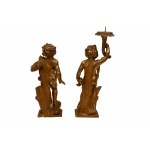 Coppia di angeli portacero in legno dorato e intagliato