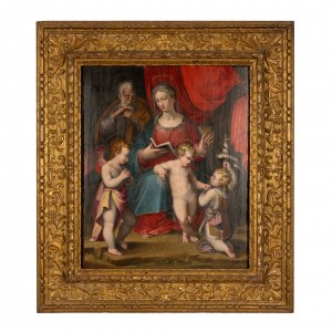 Peintre bolonais du XVIe siècle Sainte Famille avec saint Jean et l'ange