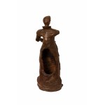 Manifattura dell'Italia centrale del XVIII secolo, Scultura in terracotta cava e brunita ad imitazione del legno raffigurante un francescano.