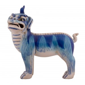Chien Pho en porcelaine bleue et blanche