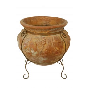 ORCIO BASSO IN TERRACOTTA CON TRIPODE IN FERRO BATTUTO