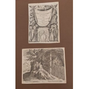 Lotto di 10 incisioni e frontespizio del volume Illustrium Anachoretarum Elogia siue religiosi viri musaeum di Iacobo Cavacio Monaco Benedettino [..]