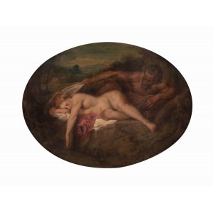 Francesco Bosso (Vercelli, 1864 - Torino, 1933), Donna con satiro in paesaggio