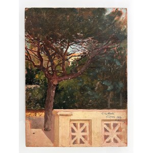 Vittorio Matteo Corcos (Livorno, 1859 - Firenze, 1933), VEDUTA DI PINETA DAL TERRAZZO DI CASTIGLIONCELLO 1929