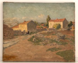 Niccolò Cannicci (Florencja, 1846 - Florencja, 1906), Pejzaż z zabudowaniami gospodarczymi