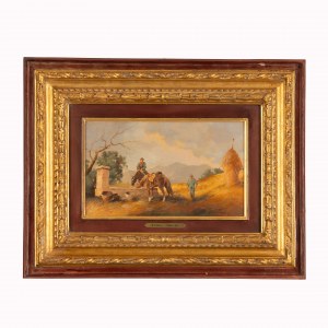 Giuseppe Tirelli (1859 - 1931), Chevaux s'abreuvant à la fontaine